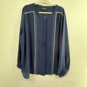 Eloquii‎ Size 22 Navy Blouse Long Sleeve Button Front Contrast Trim Plus 22